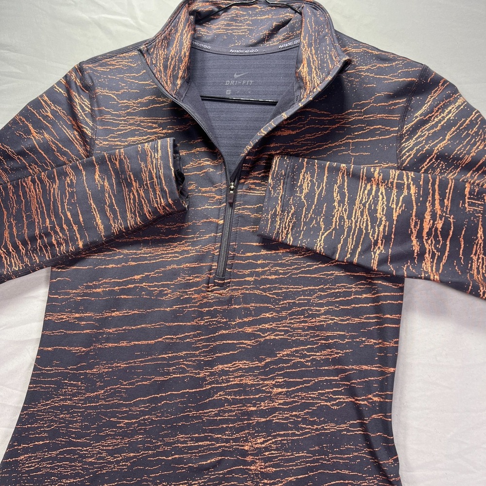 Nike Pro Dri-FIT 1/4 Zip Pullover Womens Medium Top Orange Abstract Activewear